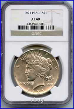 1921 Peace Silver Dollar NGC XF 40 Certified Philadelphia Mint CC12
