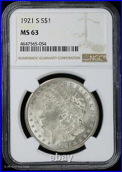 1921-S $1 Morgan Silver Dollar NGC MS 63 Uncirculated BU