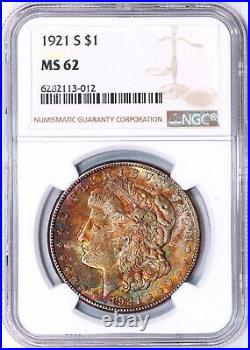 1921-S Morgan Silver Dollar NGC MS62 Rainbow Toning on a 1921
