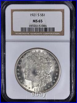 1921-S Morgan Silver Dollar NGC MS65 Superb Eye Appeal Nice Strike