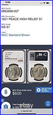 1921 SILVER PEACE DOLLAR NGC MS61 MS UNC $1 Key Date High Relief