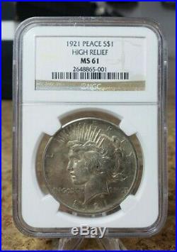 1921 US Peace Dollar $1 Silver Coin NGC Graded MS61 High Relief Free Shipping
