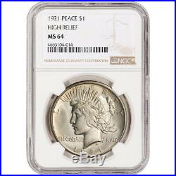 1921 US Peace Silver Dollar $1 High Relief NGC MS64