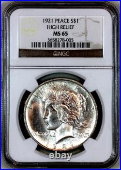 1921-p Ms65 Ngc High Relief Peace Silver Dollar Blazing Blast White
