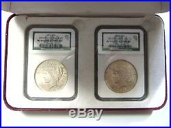 1922 & 1923 Silver Peace Dollar NGC MS 64 Binion Collection Pedigree Box Set
