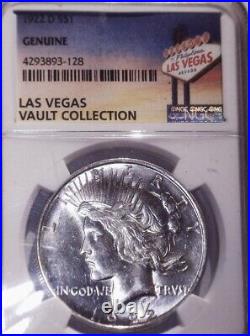 1922-D Peace Silver Dollar, NGC Genuine. Bright White, Los Vegas Vault Hoard