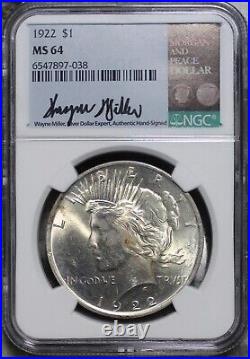 1922-P Peace Silver Dollar NGC MS 64 Collectors Gem Signed Miller