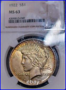 1922 Peace Dollar Silver Coin NGC MS63 Rainbow Toned Toning US 90% Uncirculated