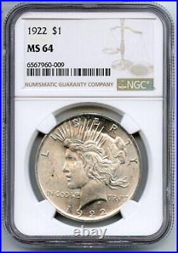 1922 Peace Silver Dollar NGC MS64 Certified Philadelphia Mint CC284