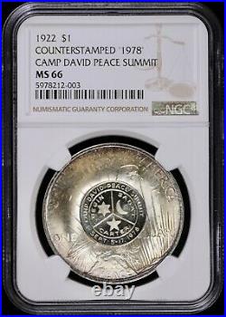 1922 Silver Peace Dollar NGC MS 66 Counterstamped 1978 Camp David Peace Summit