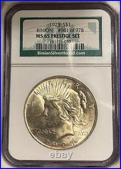1923 NGC MS63, 64 & 65 Binion Collection Silver Dollar Prestige Set All Numbered