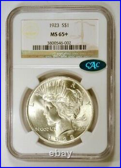 1923 P Silver Peace Dollar Coin Philadelphia Mint Graded MS65+ by NGC with CAC