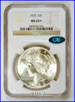 1923 P Silver Peace Dollar Coin Philadelphia Mint Graded MS65+ by NGC with CAC