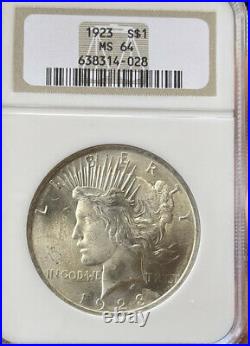 1923 PEACE DOLLAR Silver USA NGC GRADED MS-64 Blast White Coin Fatty Holder Old