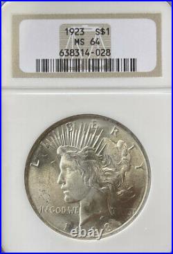 1923 PEACE DOLLAR Silver USA NGC GRADED MS-64 Blast White Coin Fatty Holder Old