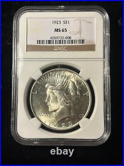 1923 Peace Silver Dollar $1 NGC MS65 Bright White Example