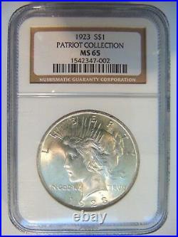 1923 Silver PEACE Dollar NGC MS 65 PATRIOT COLLECTION Pedigree Hoard Graded Coin