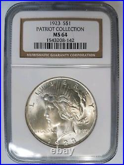 1923 Silver Peace Dollar NGC MS 64 Patriot Collection Hoard Liberty Pedigree