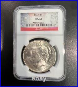 1923-p Peace Silver Dollar Ngc Ms63 Blast White Aaa Insured