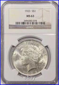 1923-p Peace Silver Dollar Ngc Ms63 Blast White Mirror Finish Aaa+