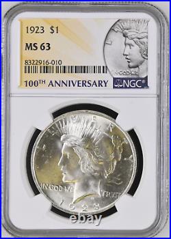 1923-p Silver Peace Dollar 100th Anniversary Label Choice Ngc Ms63 Blast White