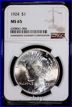 1924 PEACE Silver Dollar $1 NGC MS65