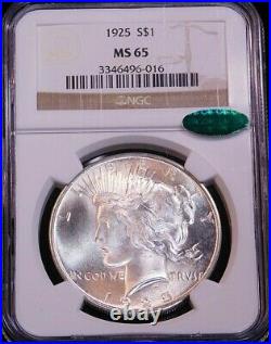 1925 Peace Silver Dollar NGC MS65 CAC Blast White Superb Frosty Luster PQ #GC370
