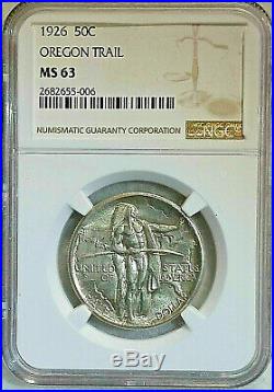 1926 Oregon Trail Commemorative Silver Half Dollar NGC MS 63 Mint State 63