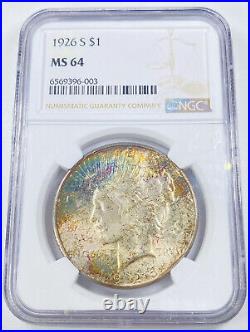 1926 S Peace Silver Dollar NGC MS 64? Toned Pretty Neon Colors! Rare Toning