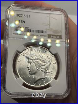 1927-S Peace Silver Dollar S$1 NGC AU58! Better Date! Nice Eye Appeal