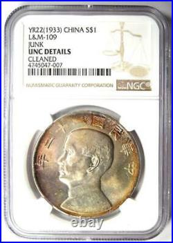 1933 China Junk Dollar LM-109 Yr-22 $1 Coin NGC Uncirculated Details (UNC MS)