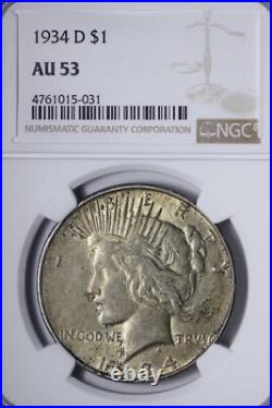 1934-D Peace Silver Dollar NGC AU53 Rich Toning AFD
