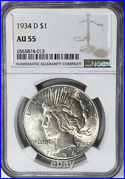1934-D Peace Silver Dollar NGC AU55 Better Date Nice Luster DPE