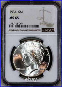 1934-p Ms65 Ngc Peace Silver Dollar Premium Quality Superb Eye Appeal