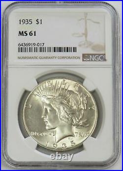1935 USA Peace Silver Dollar $1 Ngc Mint State 61