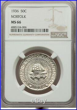 1936 50C Norfolk Commemorative Silver Half Dollar NGC MS66