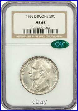 1936-D Boone Commemorative Silver Half Dollar NGC MS 65 Mint State 65 CAC