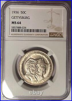 1936 Gettysburg Commemorative Silver Half Dollar Ngc Ms64
