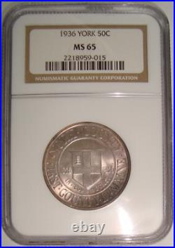 1936 York Commemorative Silver Half Dollar NGC MS65