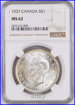 1937 Key-date Silver Dollar George VI S1$ Canada Km# 37 Ngc Ms-62 Rare R4