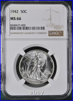 1942-P WALKING LIBERTY Silver Half Dollar NGC MS66 BLAST WHITE COIN