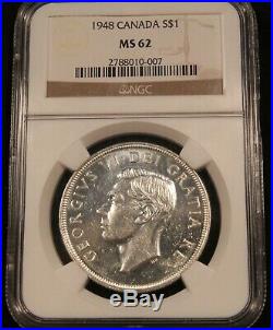 1948 Canada Silver Dollar MS-62 NGC. Scarce Key Date Coin. Blast White