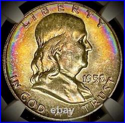 1958-D Franklin Silver Half Dollar NGC MS65 FBL Fully Toned Gem