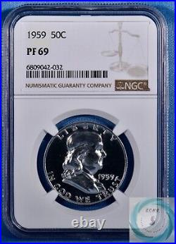 1959 Franklin Half Dollar NGC PF 69 Blast White Dazzling Frosty Brilliance