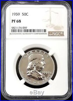 1959 Proof Franklin Silver Half Dollar graded PF 68 by NGC