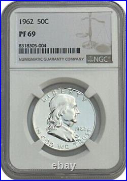 1962 P NGC PF69 Proof Benjiman Franklin Half Dollar 90% Silver Coin