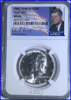 1964 P Ngc Ms66 Silver Kennedy Half Dollar First Year Signature 90% Coin Jfk