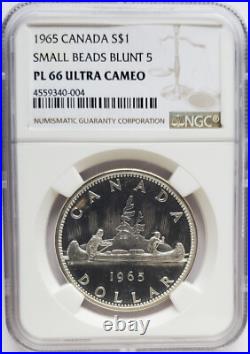 1965 Canada Silver 1 Dollar Small Beads-blunt 5 Ngc Pl66 Ultra Cameo