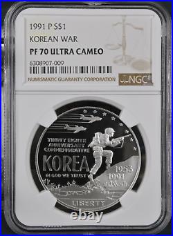 1991-P S1$ Korean War Commemorative Silver Dollar NGC PF70UC Rarity R4 Top Pop