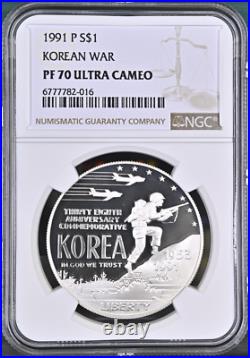 1991-P S1$ Korean War Commemorative Silver Dollar NGC PF70UC Rarity R4 Top Pop